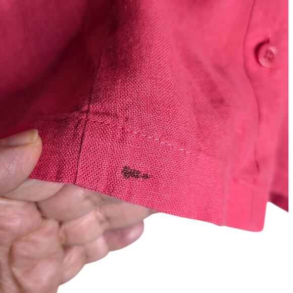 Talbots Irish Linen Button Front Top 16 Pink 3/4 Sleeve V Neck Collared - Picture 4 of 8